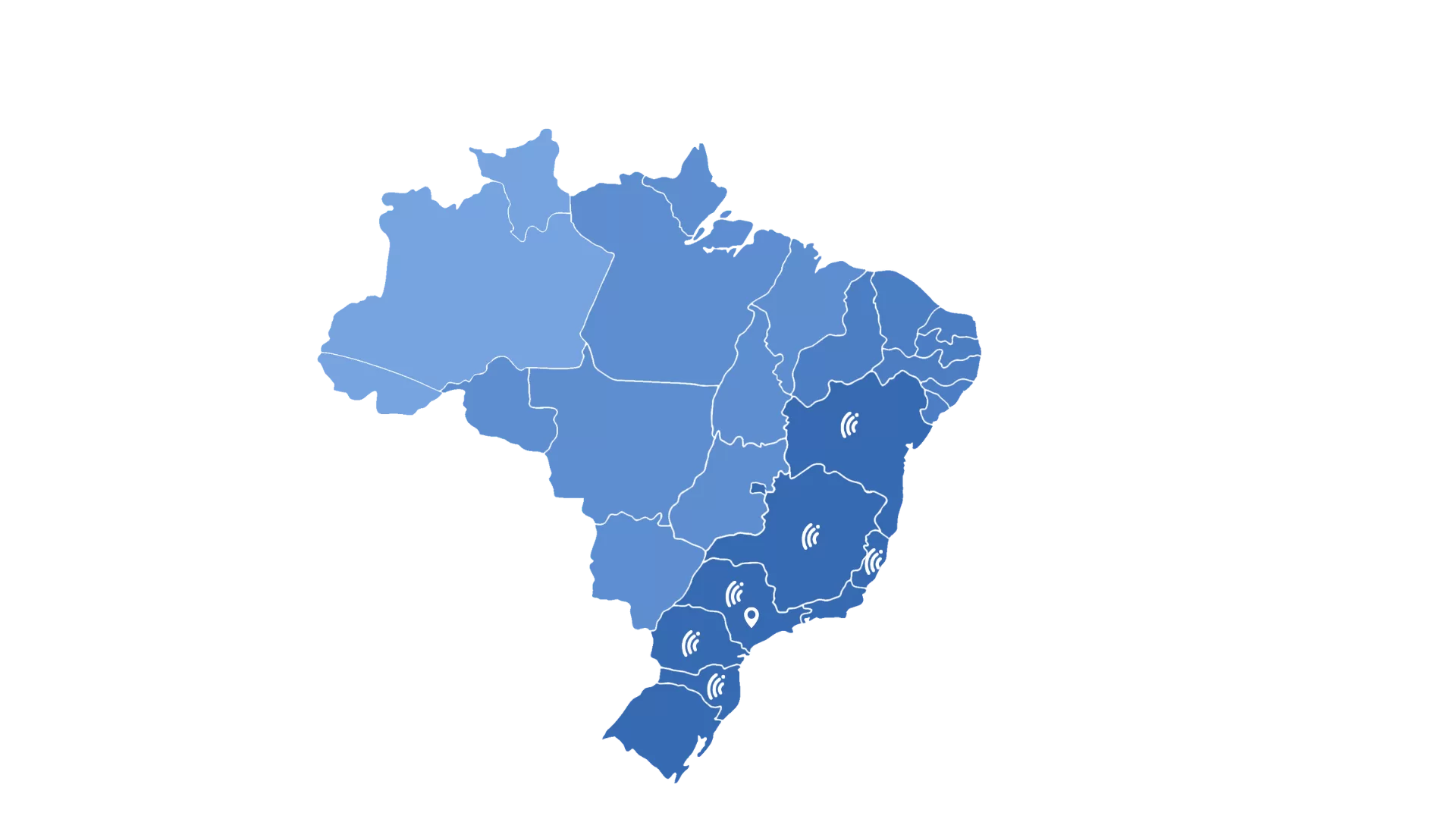 Mapa de presença nacional do Grupo Raotes: mais de 2200 clientes e 5 bilhões movimentados em nosso ERP